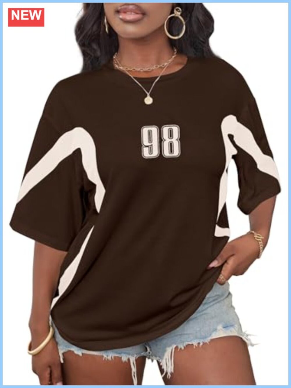 Oversized Color Block Graphic Tee 95% Cotton Half Sleeve Crew Neck